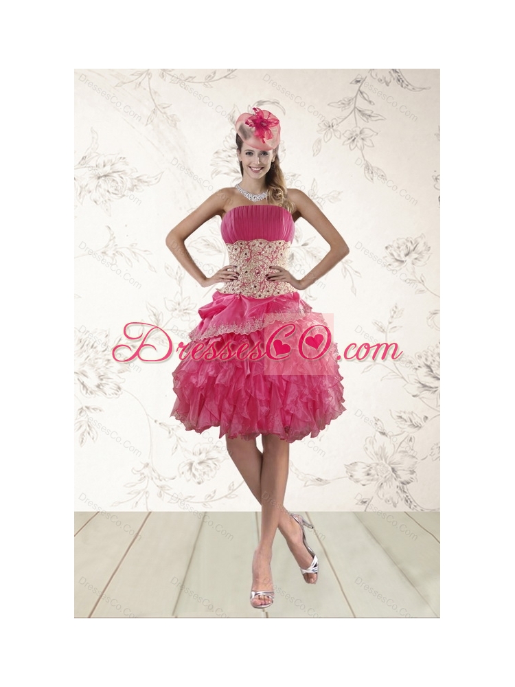 Strapless Prom Dress with Appliques and Ruffles