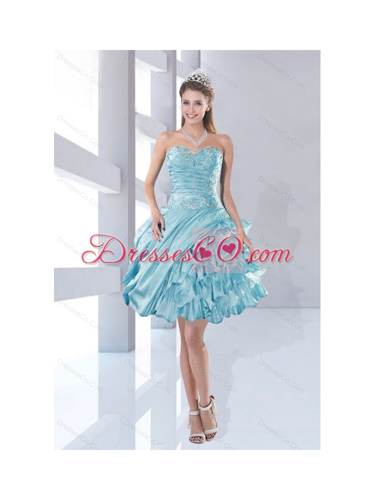 Pretty Beaded  Prom Dress in Aqua Blue Color