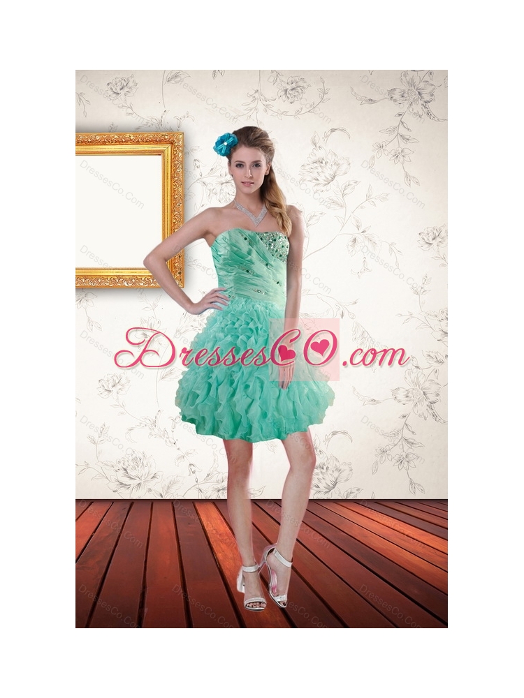 Elegant Apple Green Prom Dress with Appliques and Ruffles