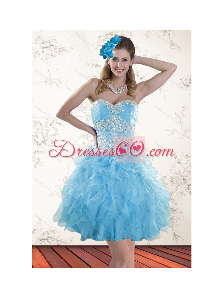 Elegant Baby Blue Prom Dress with Embroidery