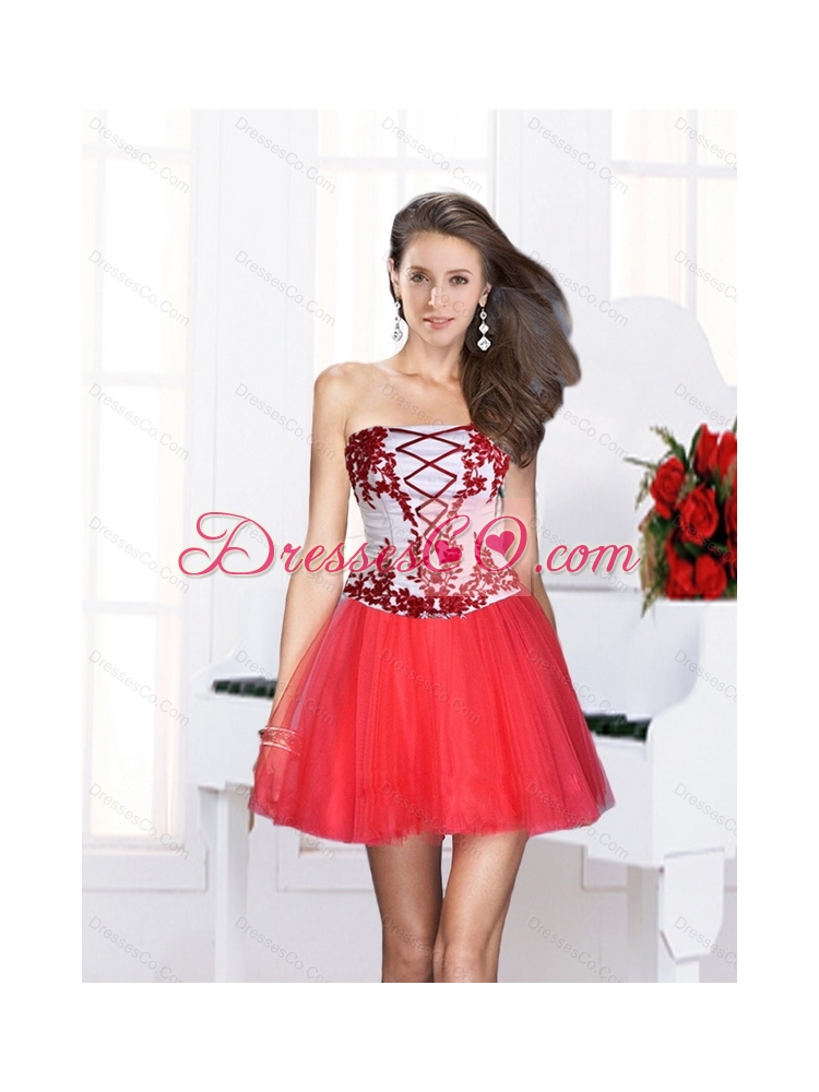New Style Ball Gown Strapless Multi Color Short Prom Dress with Embroidery