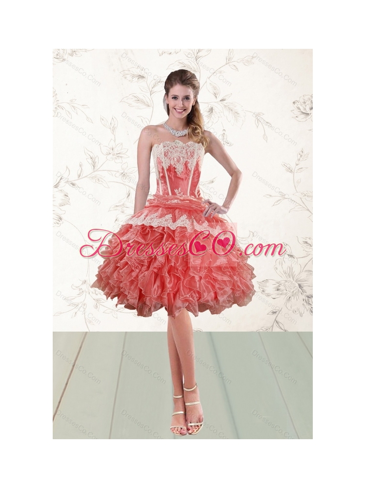 New Style Perfect High Low Ruffled Strapless Prom Dress in Watermelon