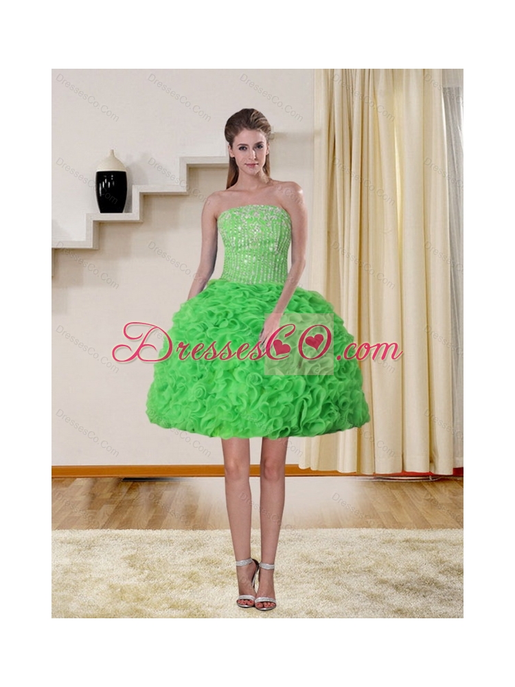 New Style Spring Green Strapless Prom Dress with Beading and Ruffles