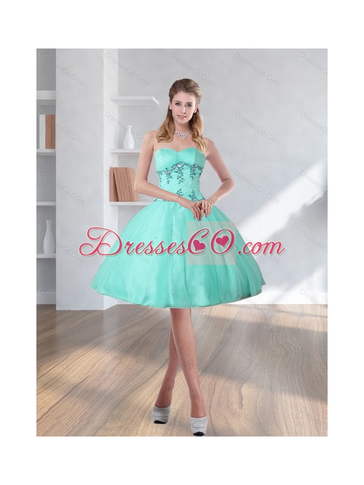 New Style Spring Turquoise Prom Dress with Embroidery