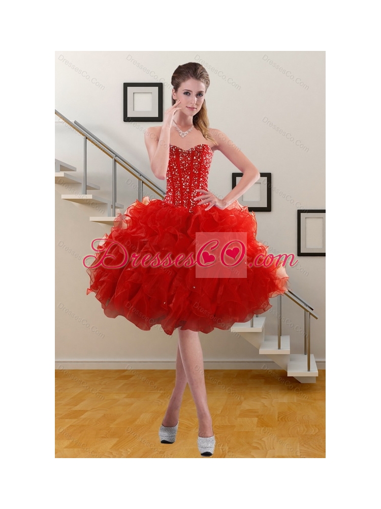 New Style Ruffled Red Prom Dress with Beading