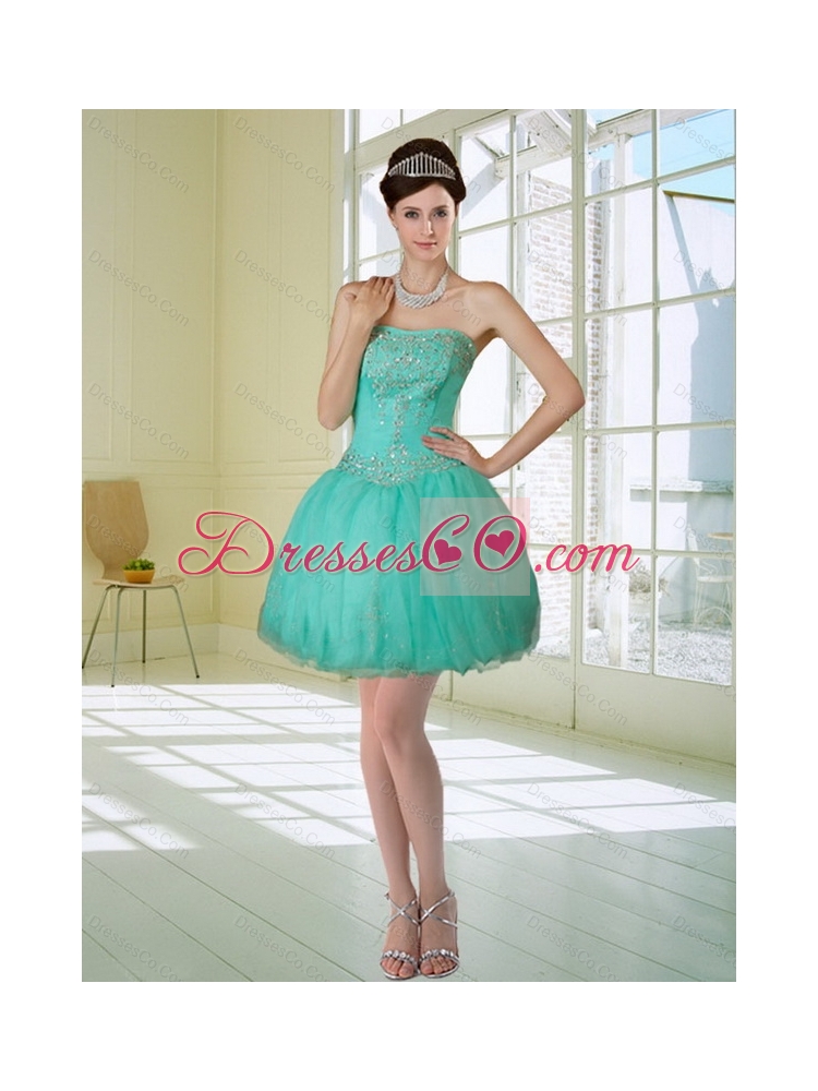 Apple Green Strapless  New Style Prom Dress with Embroidery and Beading