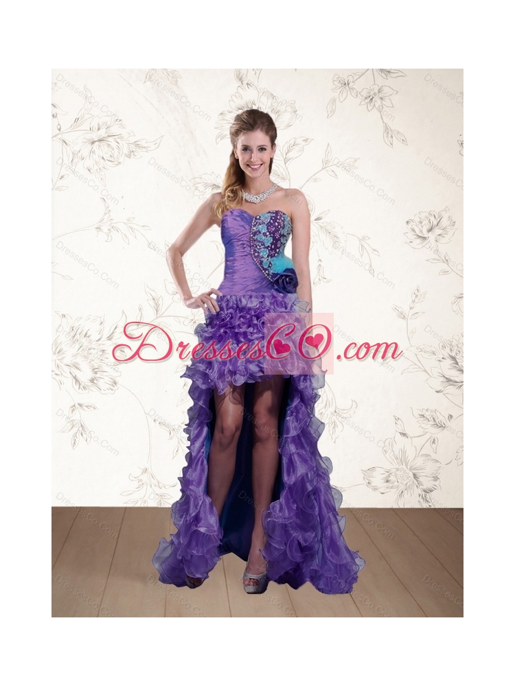 New Style Cute Strapless Multi Color Prom Dress with Beading and Hand Made Flower