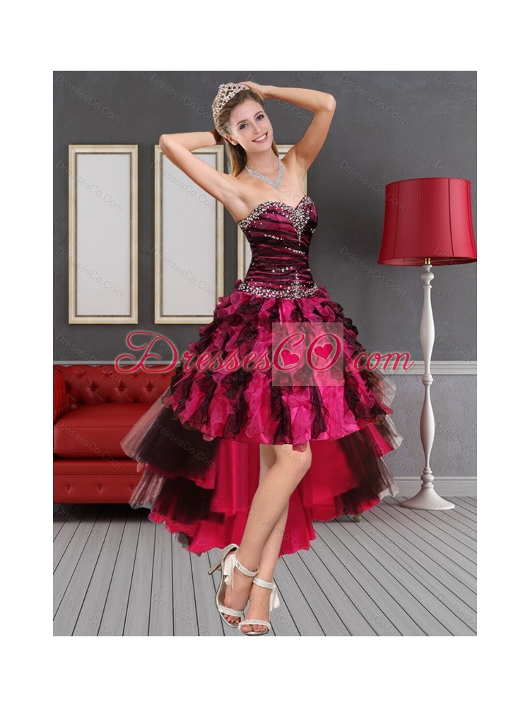 New Style Multi Color High Low Prom Dress with Beading and Ruffles