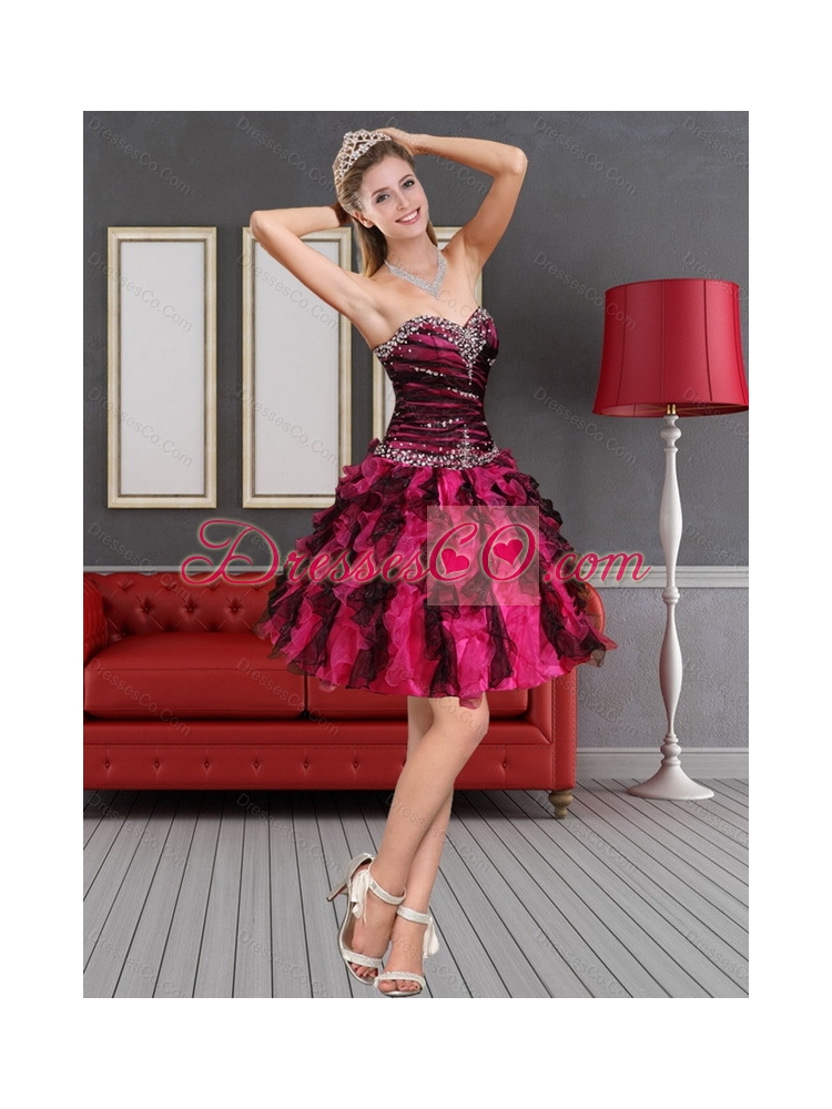 New Style Multi Color High Low Prom Dress with Beading and Ruffles