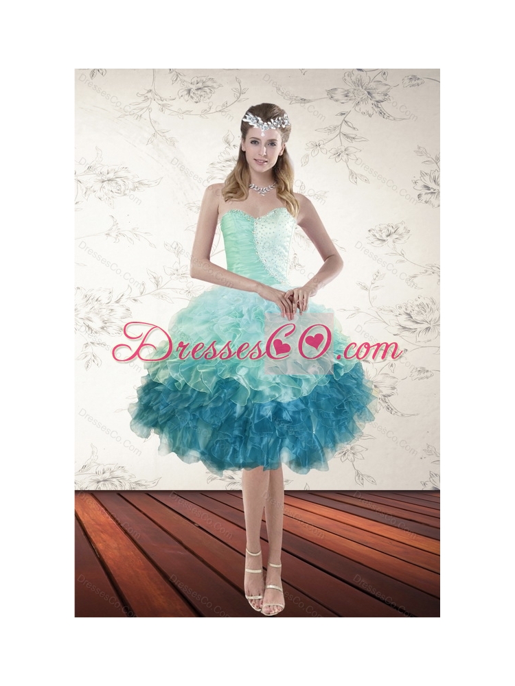New Style Multi Color  Ruffled Prom Dress with Beading