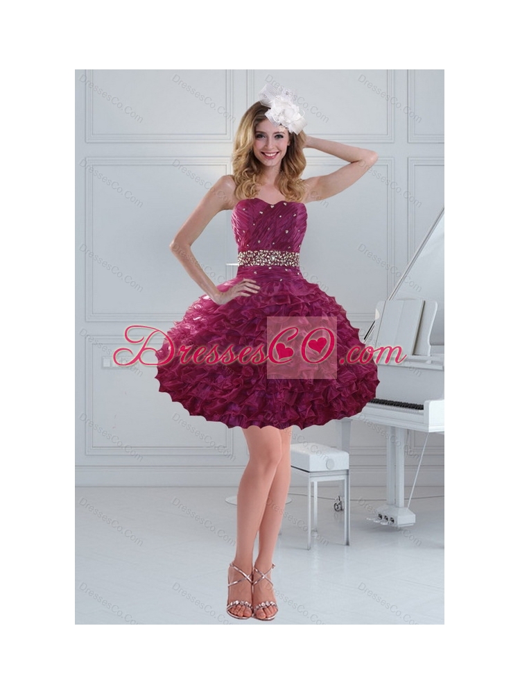 New Style Strapless Ruffled Prom Dress with Beading