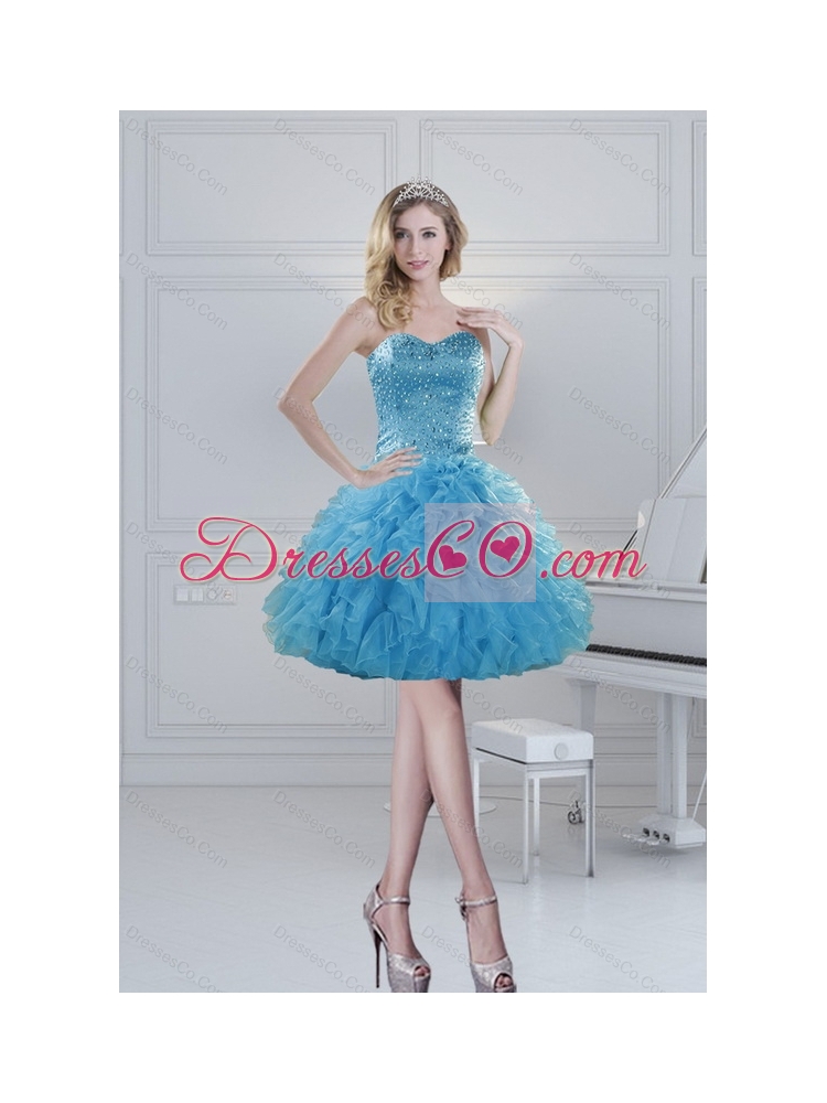 Modest Ball Gown Baby Blue Beading Prom Dress Spring