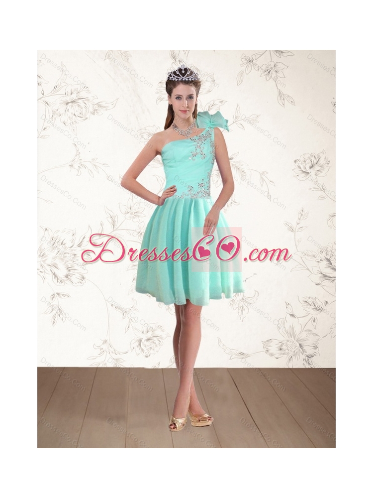 Modest Apple Green One Shoulder Prom Dress with Beading