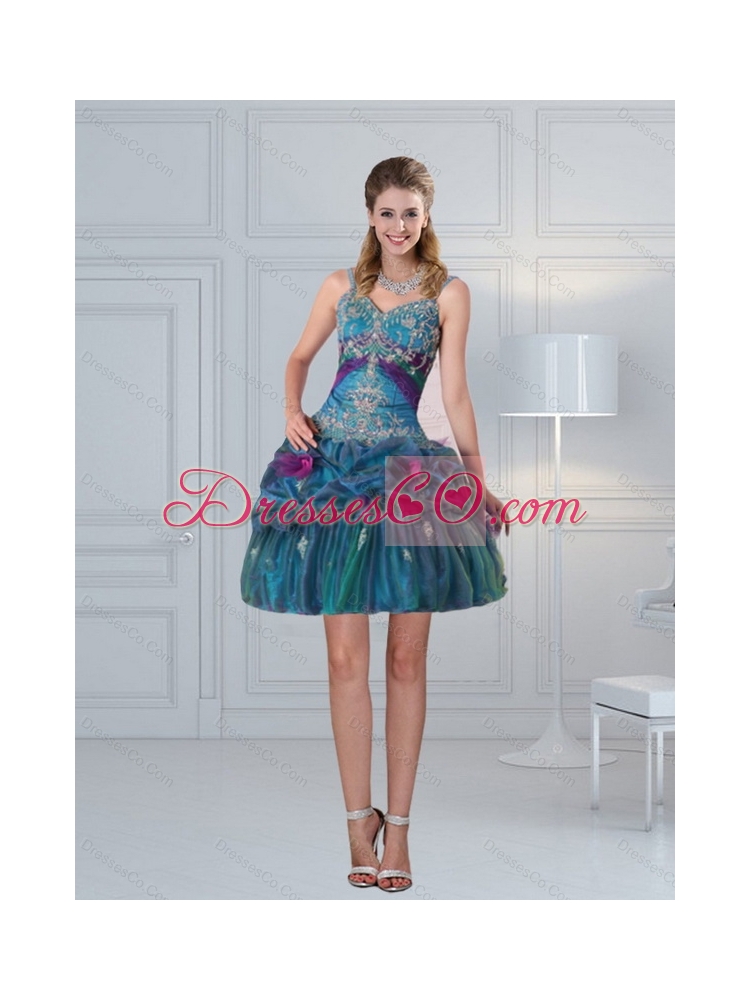 Cheap Straps Multi Color Prom Dress with Embroidery and Hand Made Flower