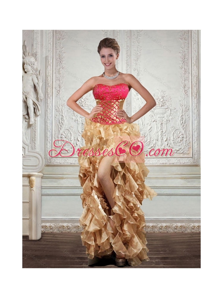Modest Strapless Multi Color Prom Dress with Beading and Embroidery