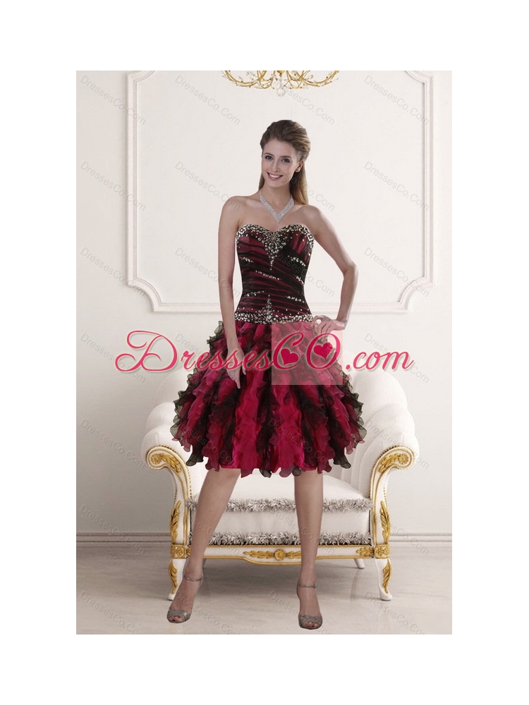 Modest Multi Color Prom Gown with Ruffles and Beading