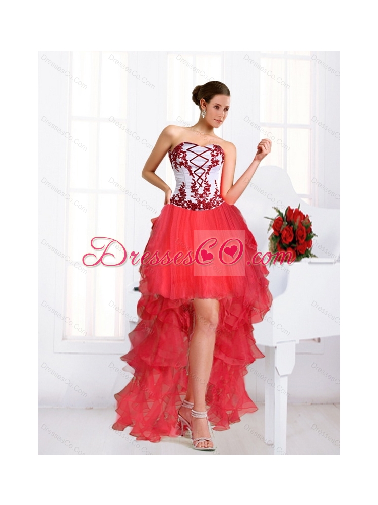 Beautiful Discount Coral Red Prom Dress with Embroidery and Beading