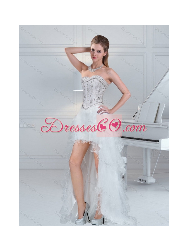Discount Ball Gown White Prom Dress with Ruffles and Beading