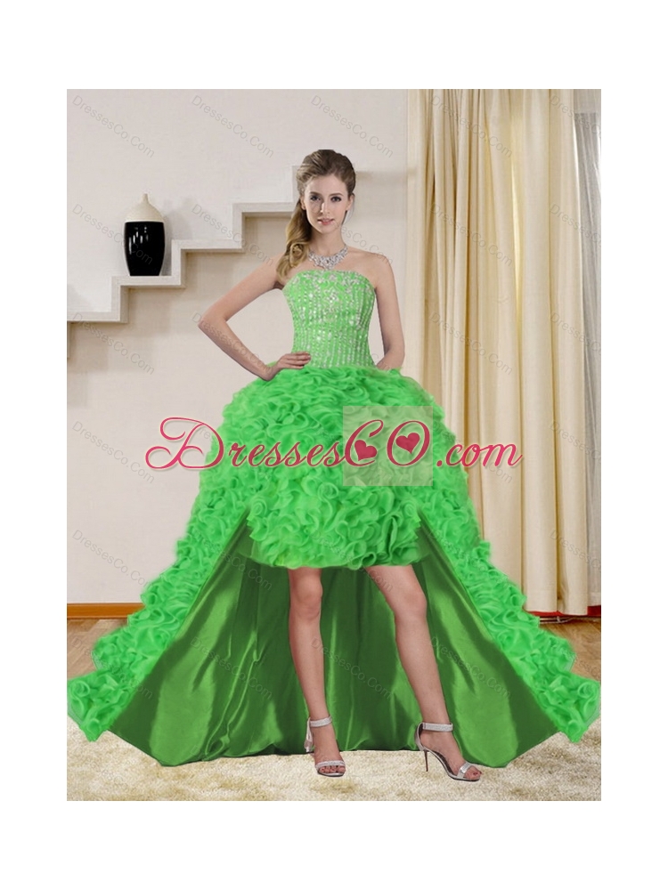Discount Beautiful Spring Green High Low Prom Dress with Beading