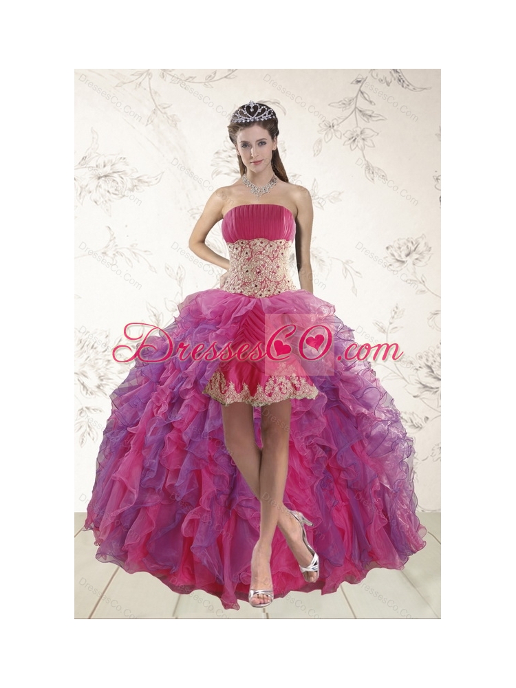 Discount Classical High Low Prom Dress with Appliques and Ruffles