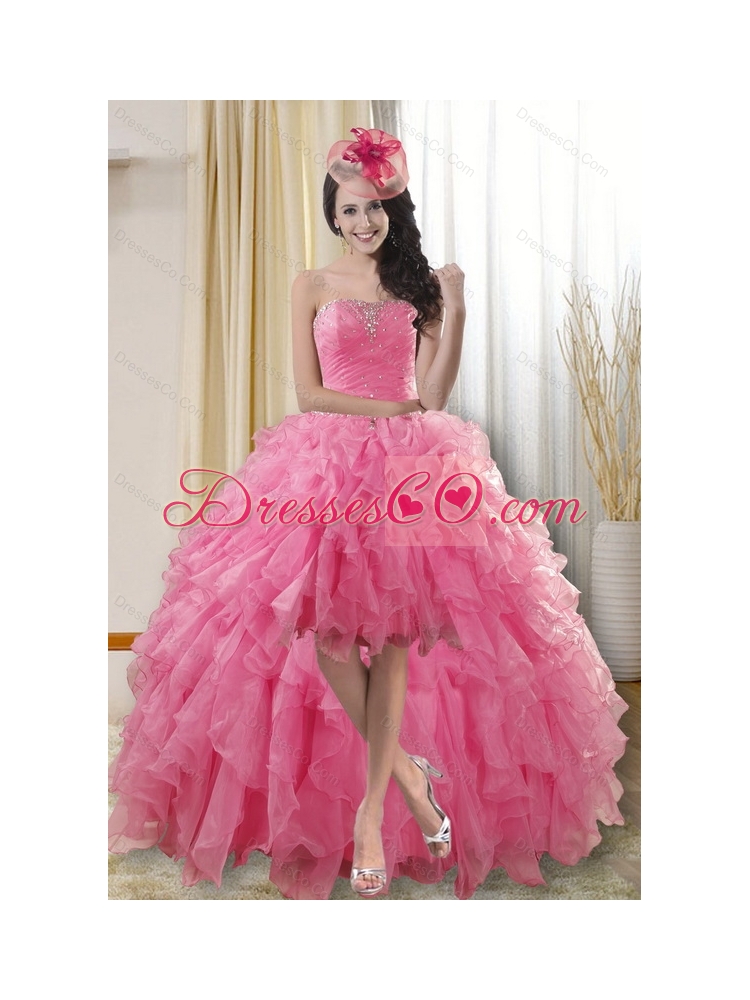 Discount High Low Prom Dress with Ruffles and Beading