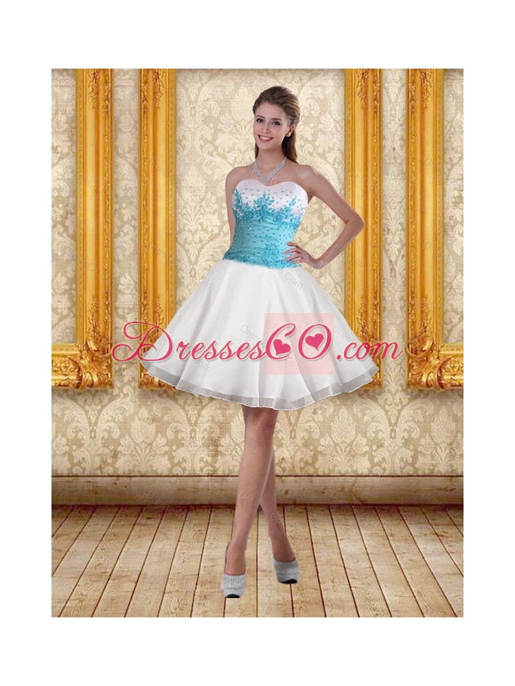 Discount White High Low  Prom Dress with Blue Embroidery