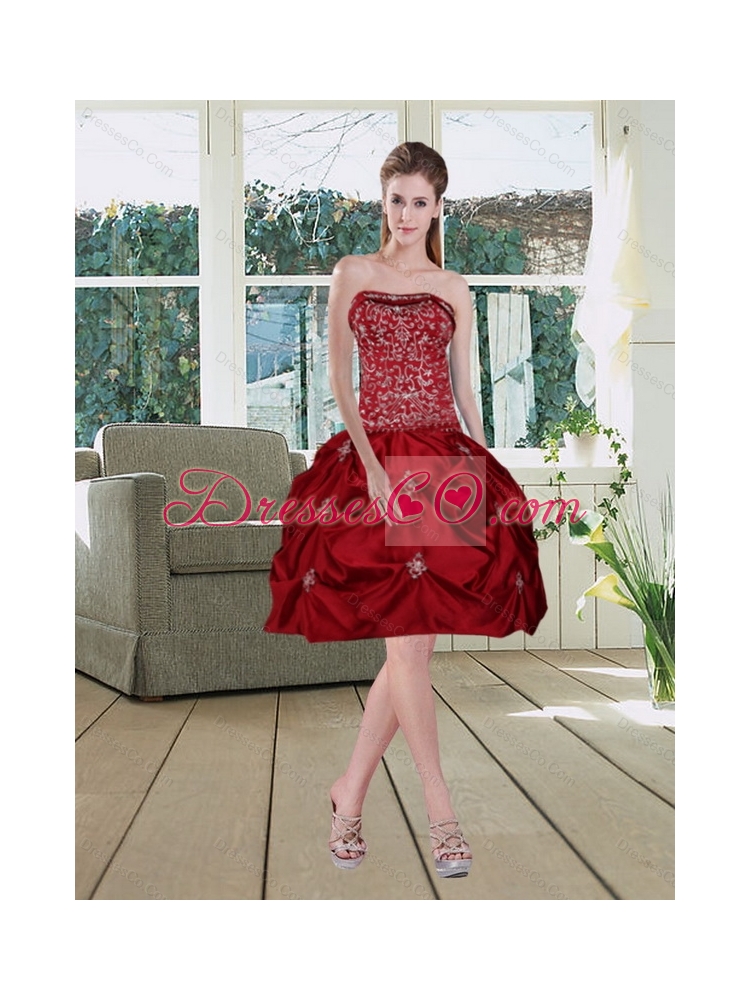 Discount Wine Red Pretty Strapless  Prom Dress with Embroidery