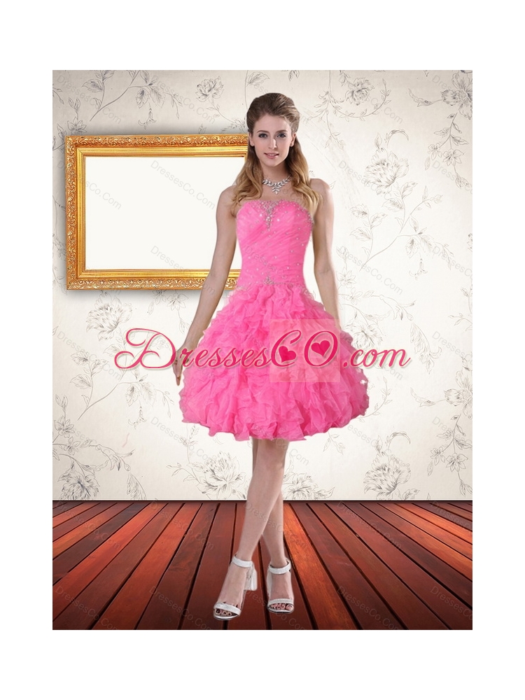 Most Popular Baby Pink Strapless Prom Dreses with Beading and Ruffled Layers