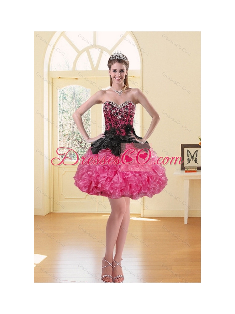 Most Popular Multi Color Prom Dress in Black with Ruffles and Appliques