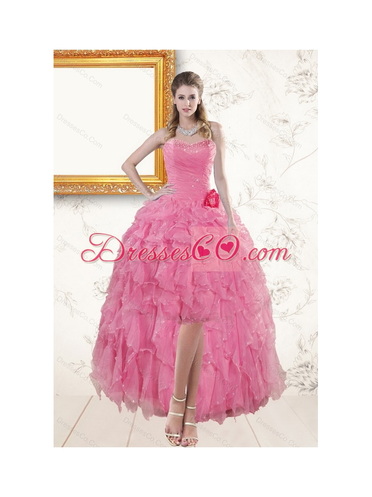 Most Popular Rose Pink Prom Dress with Beading and Ruffles
