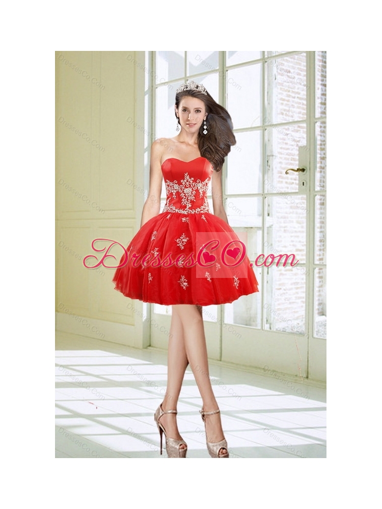 Most Popular Ball Gown Appliques Red Prom Dress
