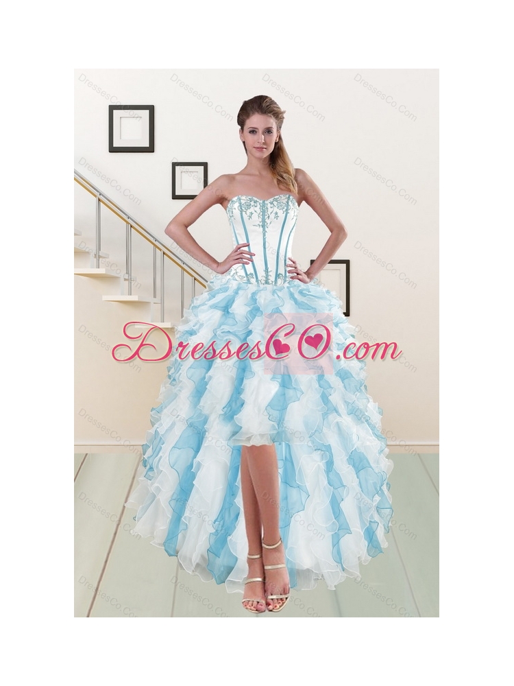 Unique Prom Dress with Appliques and Ruffles