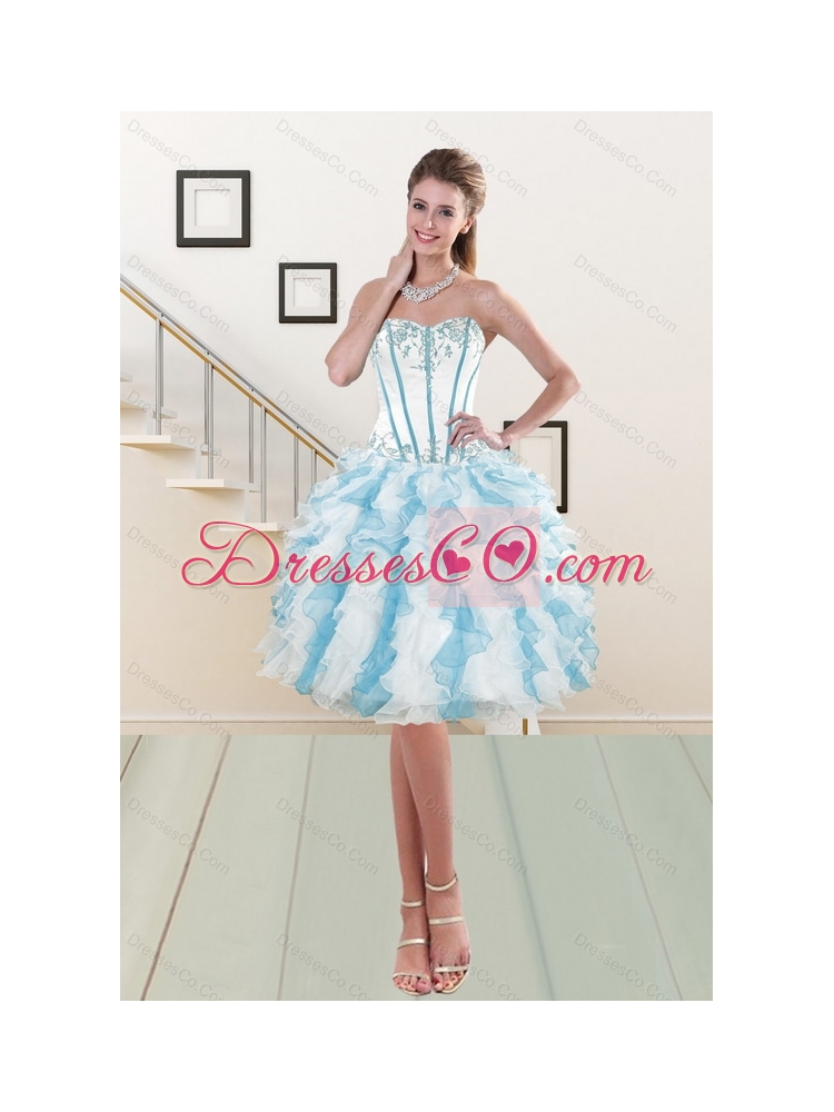 Unique Prom Dress with Appliques and Ruffles
