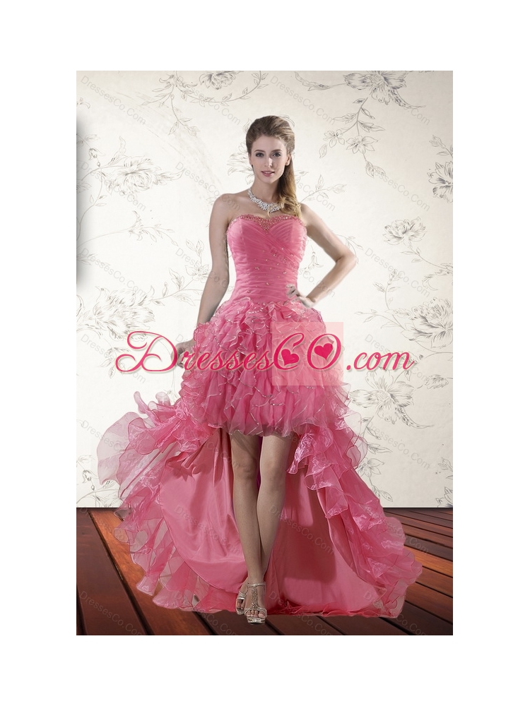 Unique High Low  Prom Dress with Ruffles and Beading
