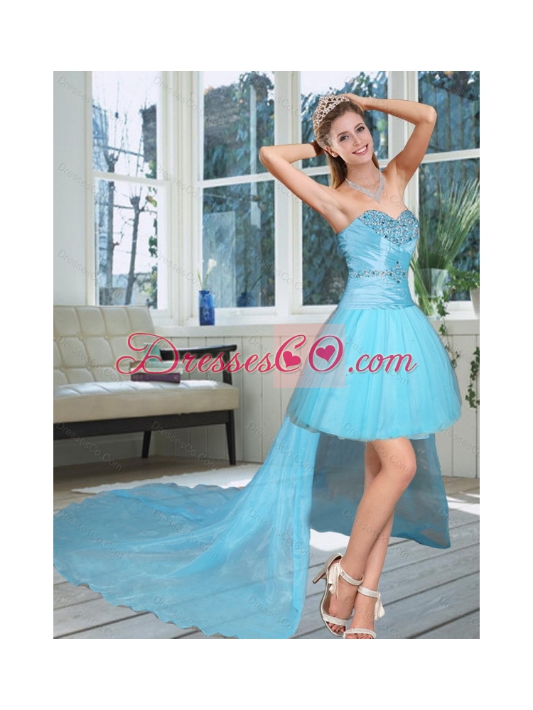 Unique High Low Beading Prom Dress in Baby Blue