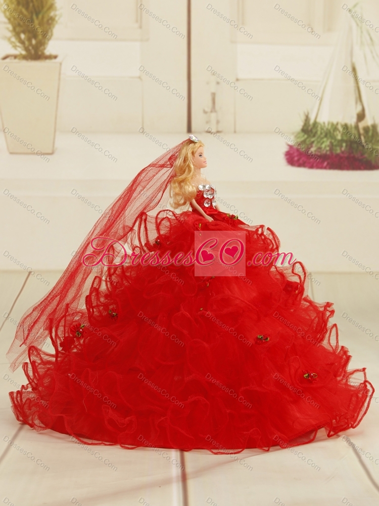 Elegant  Red Quinceanera Dress with Embroidery and Pick Ups