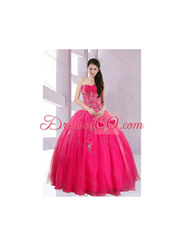 Detachable Strapless Hot Pink Dress Quince with Appliques
