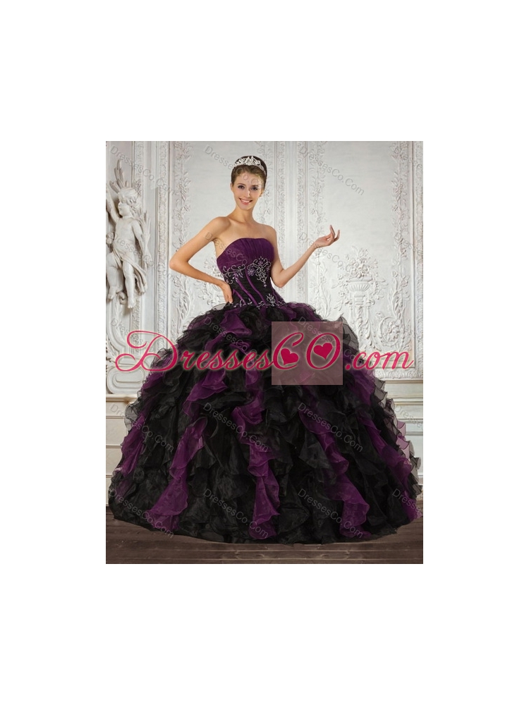 Detachable Strapless Multi Color Quinceanera Dress with Ruffles and Embroidery