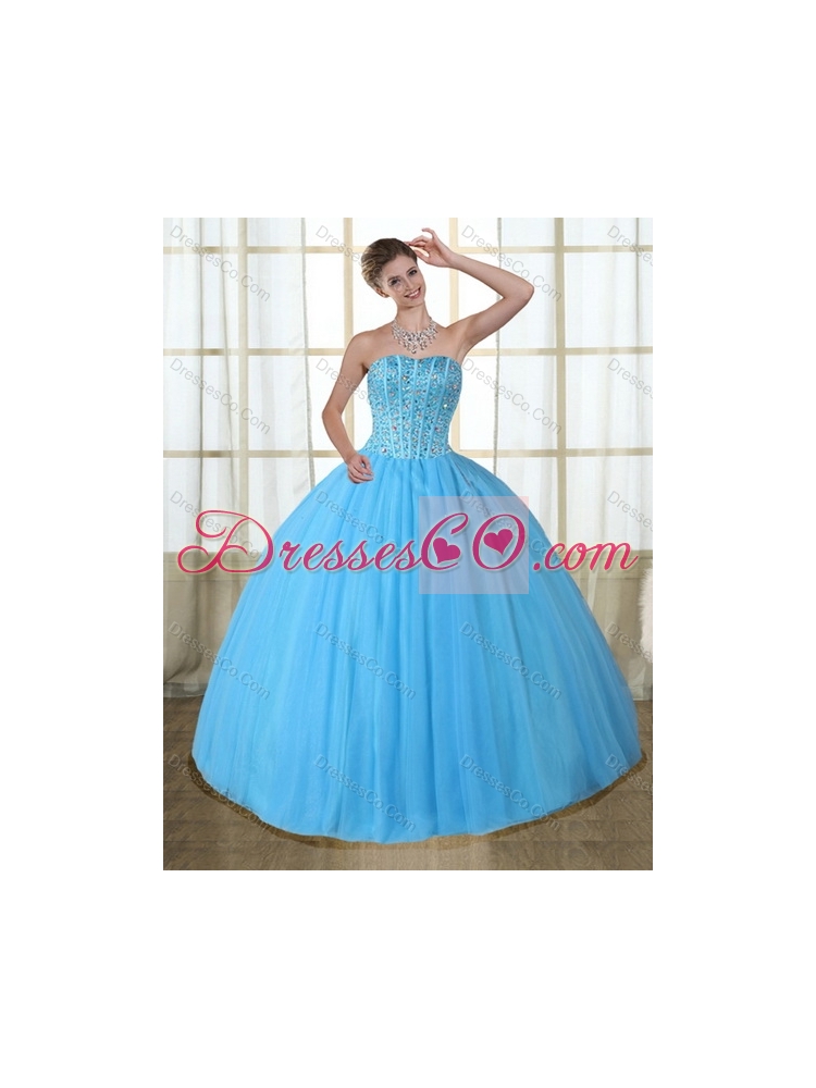 Detachable Baby Blue Strapless  Quinceanera Dress with Beading