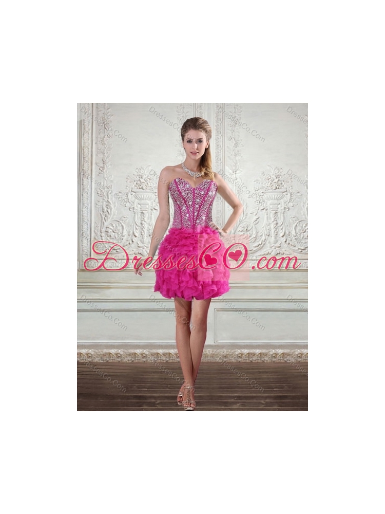 Detachable Hot Pink Quinceanera Gown with Beading and Ruffles