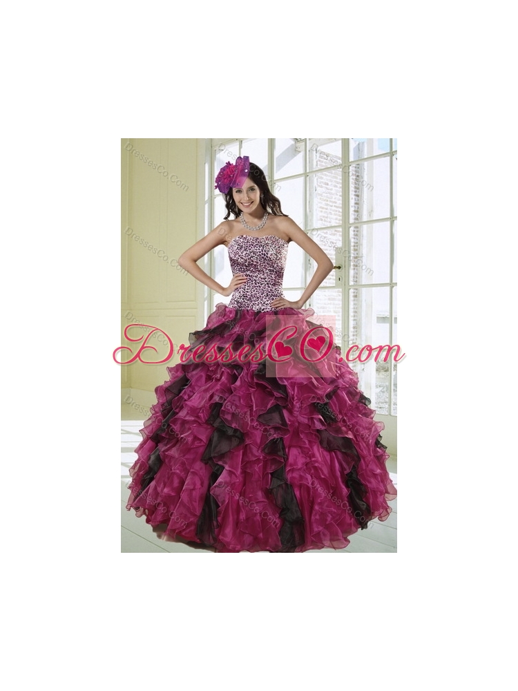 Detachable Multi Color Strapless Dress for Quince with Leopard Print