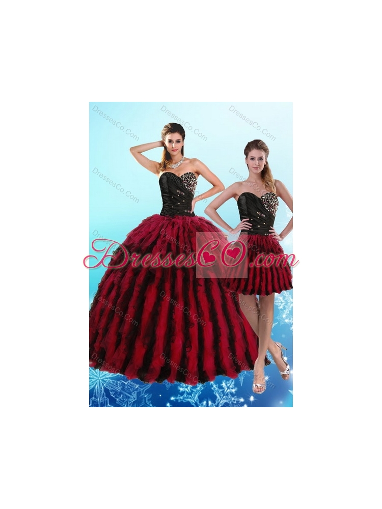 Detachable Multi Color Quince Dress with Beading and Ruffles