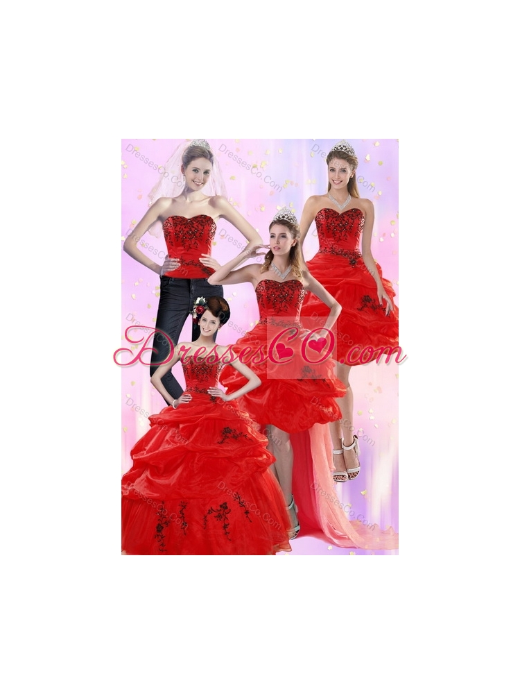 Detachable Red Quinceanera Skirts with Appliques and Pick Ups for