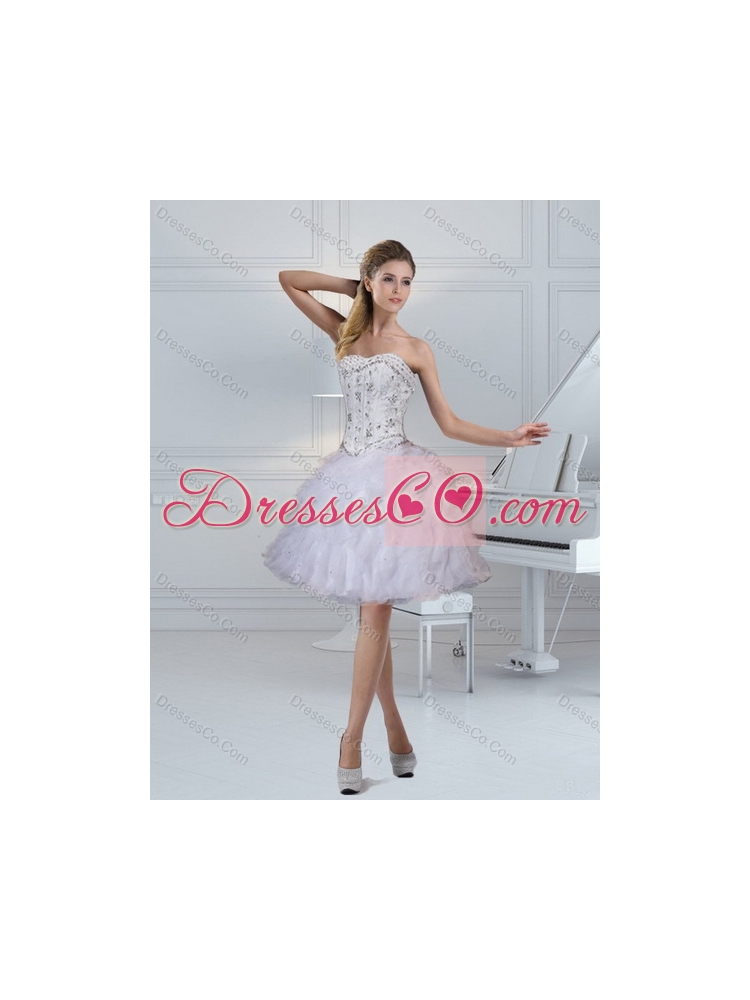 Detachable White  Quinceanera Dress with Ruffles and Beading
