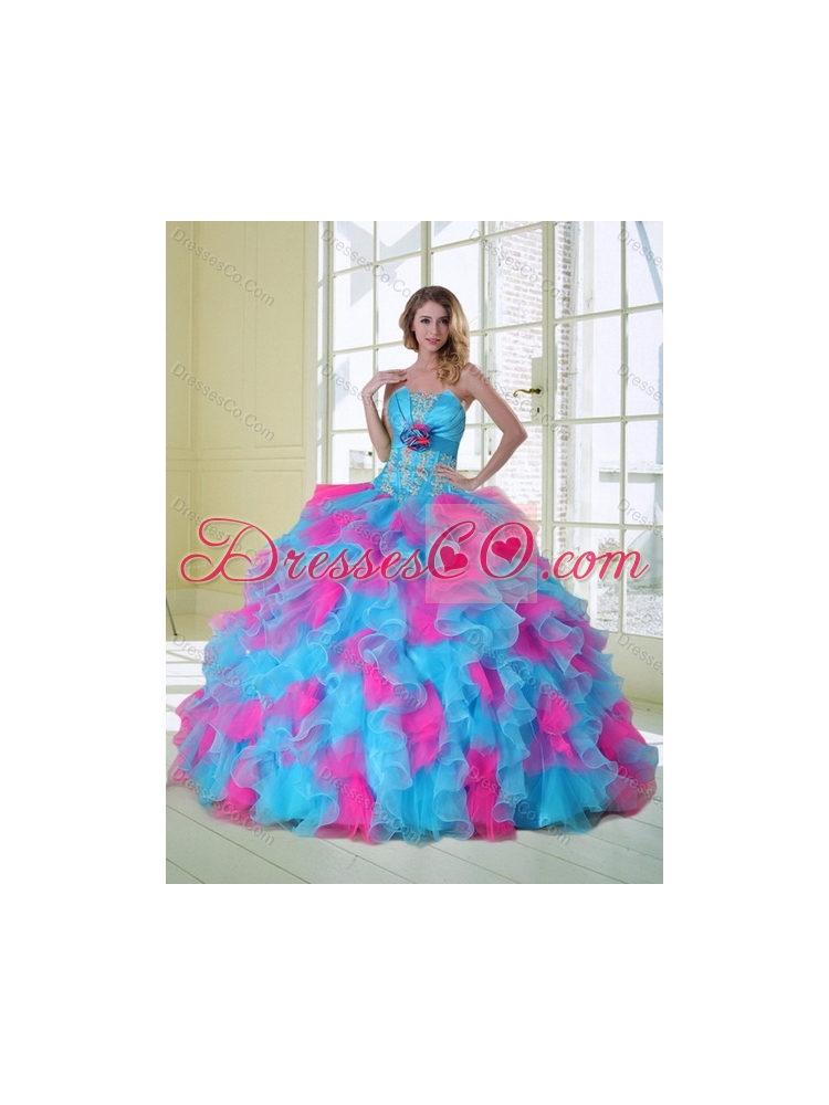 Strapless Detachable Quinceanera Dress with Appliques and Ruffles