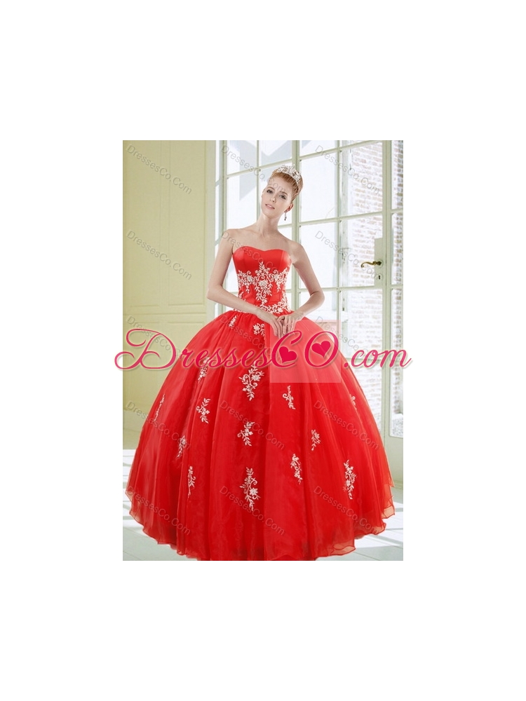 Detachable Strapless Red Quinceanera Skirts With Appliques