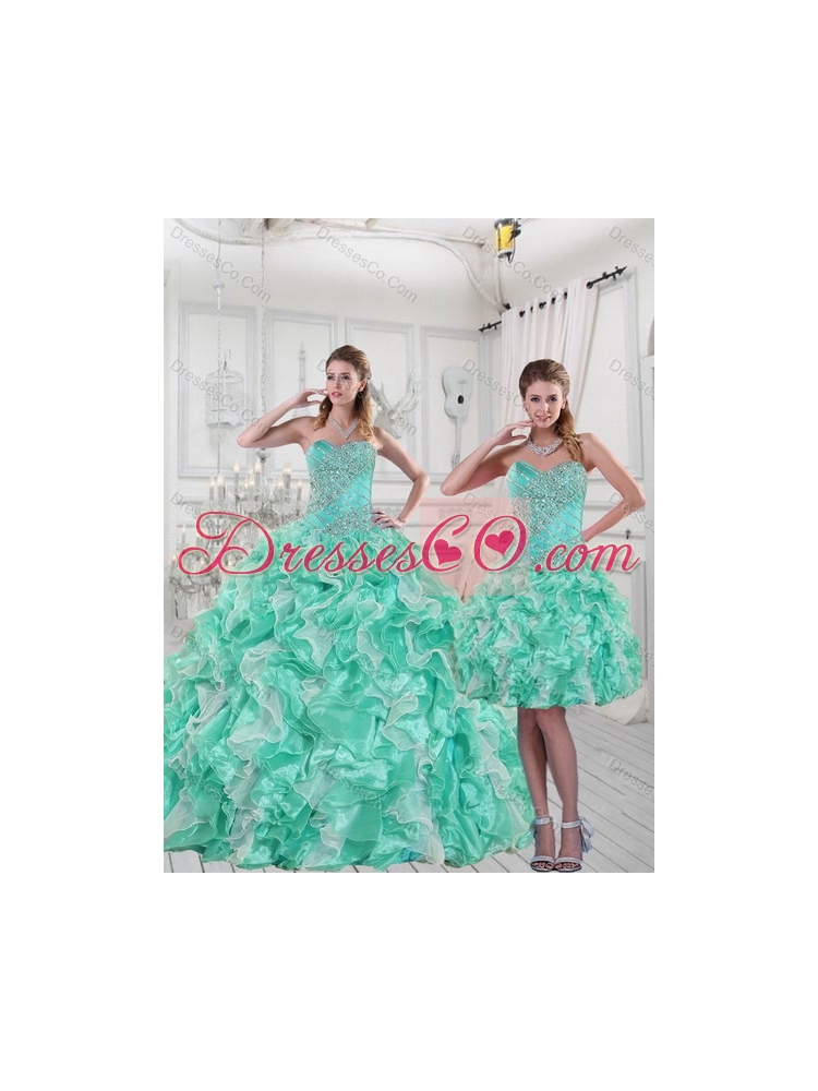 Detachable Quinceanera Skirts in Apple Green with Ruffles and Beading