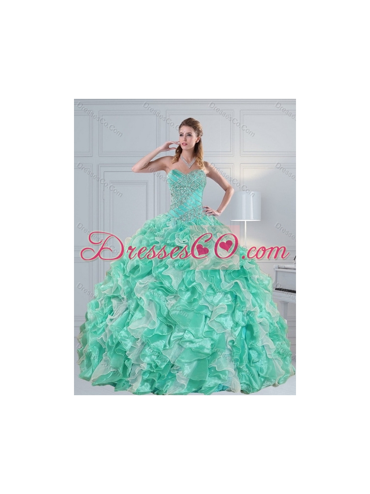 Detachable Quinceanera Skirts in Apple Green with Ruffles and Beading