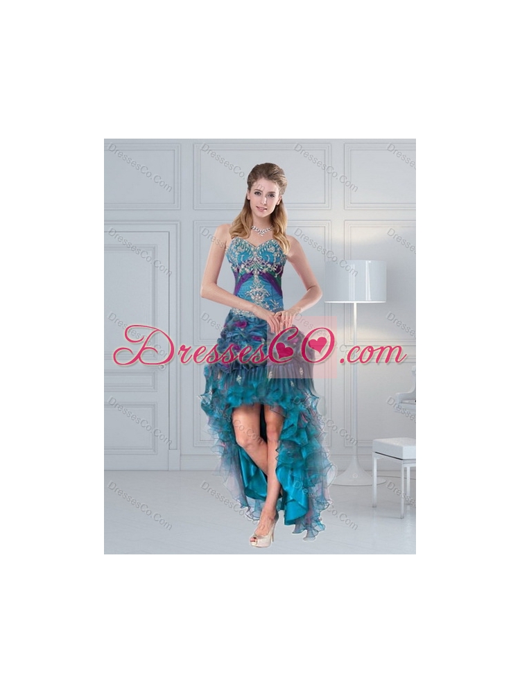 In Stock Multi Color Quinceanera Gown with Hand Made Flower and Pick Ups