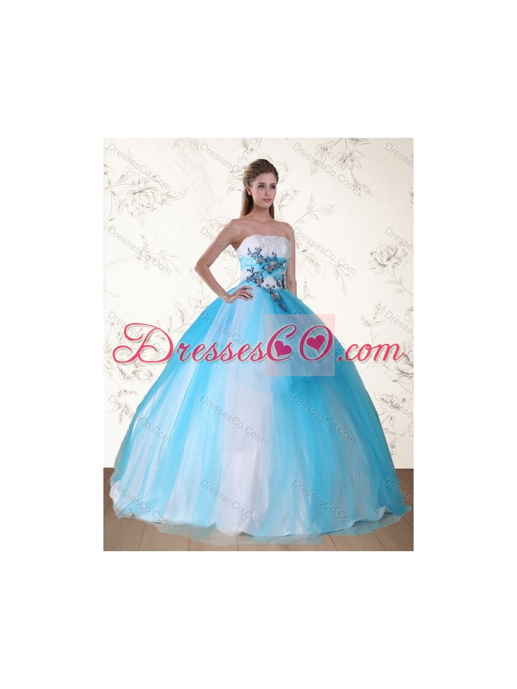 In Stock Multi Color Strapless Quinceanera Dress with Embroidery and Beading